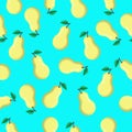 Seamless pattern with pears. Green and yellow pears on blue background